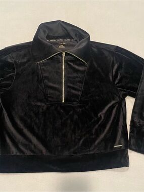 Halston Heritage women’s Black Velour, Half-Zip Jacket, XL
